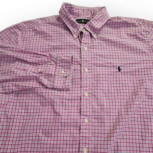 Ralph Lauren XXL Pink & White Long Sleeve 100% Cotton  Men's Shirt with Logo‎